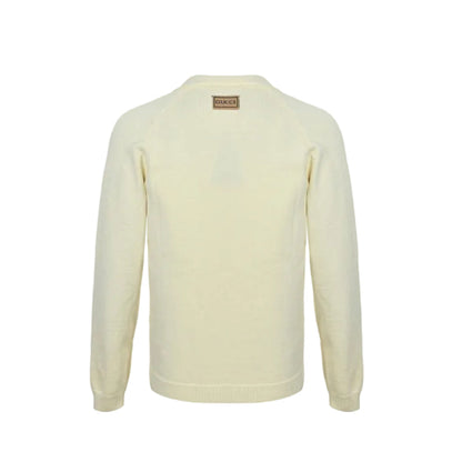 Gucci Ivory Fine Knit V-Neck Cardigan with Patch Pockets