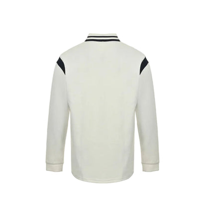 Gucci Ivory Long-Sleeve Polo with Collegiate Crest Graphic and Contrast Shoulder