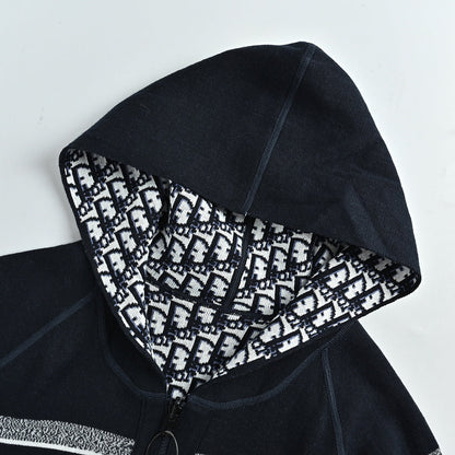 Dior Classic Monogram Reversible Wool-Cashmere Hooded Cardigan