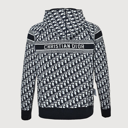 Dior Classic Monogram Reversible Wool-Cashmere Hooded Cardigan