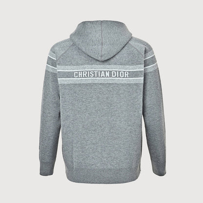 Dior Oblique Reversible Hooded Zip Jacket in Grey Cashmere Knit