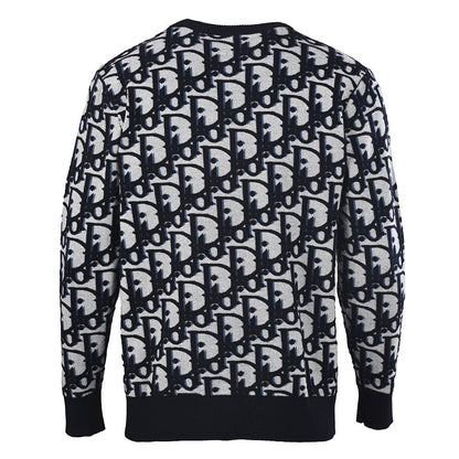 DIOR CD All-Over Logo Jacquard Knit Sweater in Cotton-Wool Blend (Two Colors)