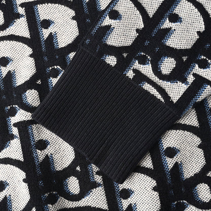 DIOR CD All-Over Logo Jacquard Knit Sweater in Cotton-Wool Blend (Two Colors)