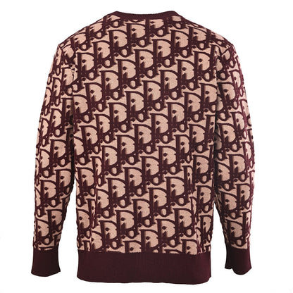 Dior Oblique All-Over Jacquard Knit Crew-Neck Sweater in Bordeaux & Blush