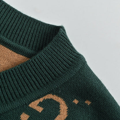 Gucci Forest Green All-Over Monogram Jacquard Crewneck Knit Sweater