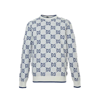 Gucci Ivory All-Over Monogram Jacquard Crewneck Knit Sweater