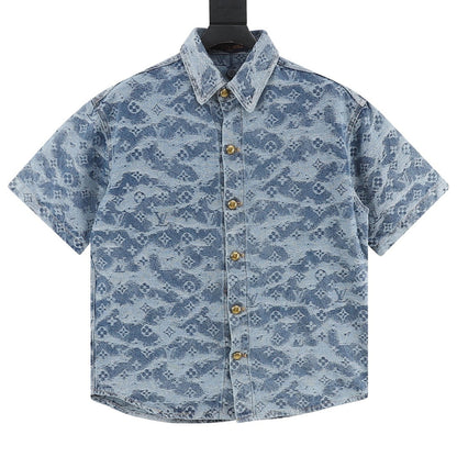 Louis Vuitton Cloud Monogram Jacquard Denim Short-Sleeve Shirt