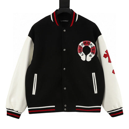 CHROME HEARTS Horseshoe Embroidery Patchwork Baseball Jacket