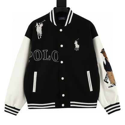 RALPH LAUREN Polo Pony Embroidery Patchwork Baseball Jacket