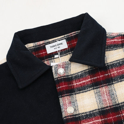 THOM BROWNE Four-Bar Plaid Patchwork Baseball Jacket