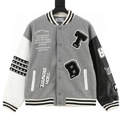 THOM BROWNE Four-Bar Multi-Embroidery Baseball Jacket