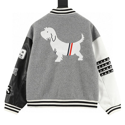 THOM BROWNE Four-Bar Multi-Embroidery Baseball Jacket
