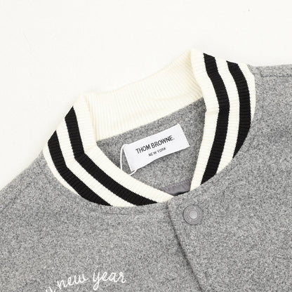 THOM BROWNE Four-Bar Multi-Embroidery Baseball Jacket