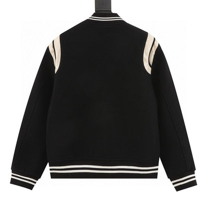 SAINT LAURENT PARIS Classic Leather-Trim Baseball Collar Jacket