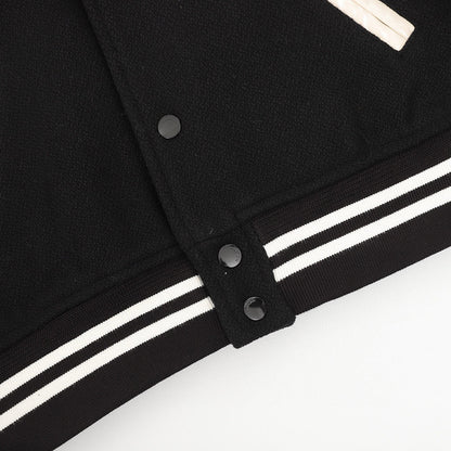 SAINT LAURENT PARIS Classic Leather-Trim Baseball Collar Jacket