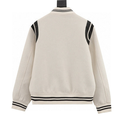 SAINT LAURENT PARIS Classic Leather-Trim Baseball Collar Jacket