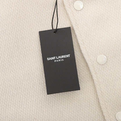 SAINT LAURENT PARIS Classic Leather-Trim Baseball Collar Jacket