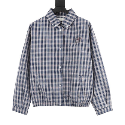 Miu Miu Plaid Check Shirt Jacket Navy Blue