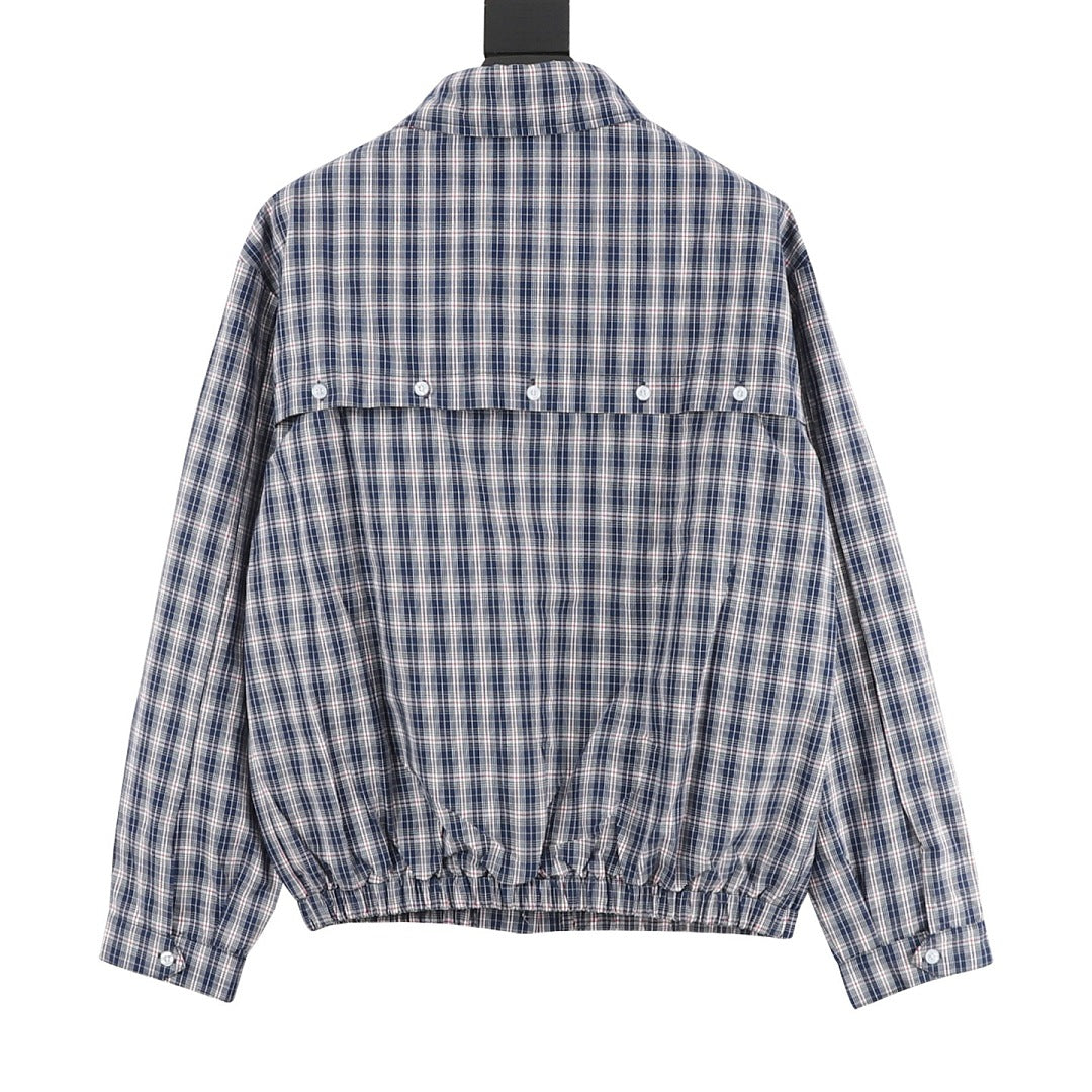 Miu Miu Plaid Check Shirt Jacket Navy Blue