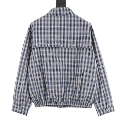 Miu Miu Plaid Check Shirt Jacket Navy Blue