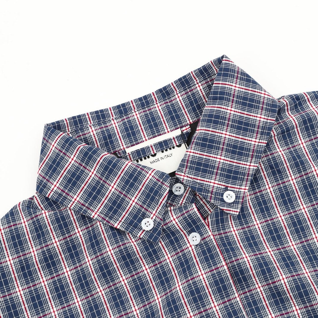 Miu Miu Plaid Check Shirt Jacket Navy Blue