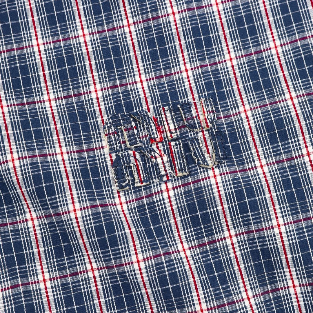 Miu Miu Plaid Check Shirt Jacket Navy Blue
