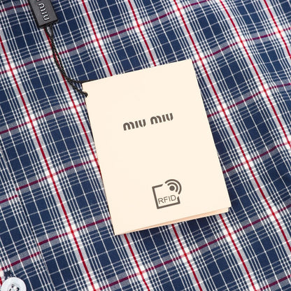 Miu Miu Plaid Check Shirt Jacket Navy Blue