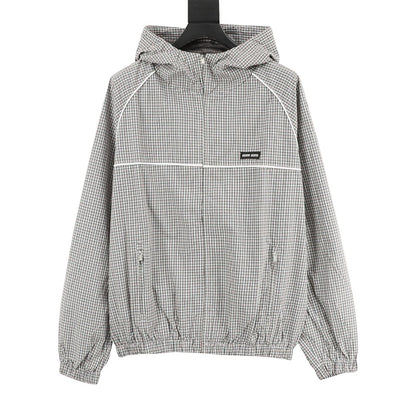 Miu Miu Micro Check Hooded Windbreaker Grey