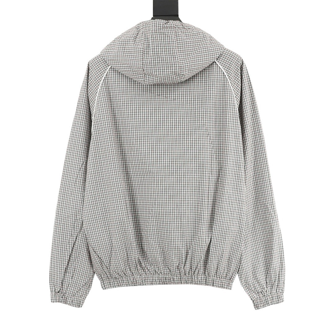 Miu Miu Micro Check Hooded Windbreaker Grey
