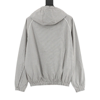 Miu Miu Micro Check Hooded Windbreaker Grey