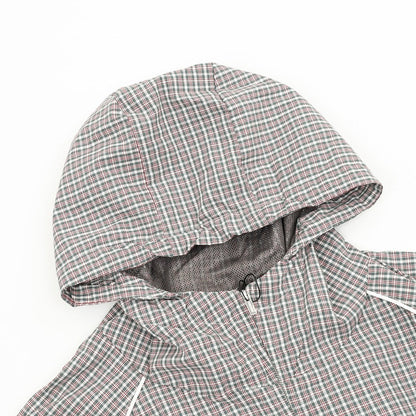 Miu Miu Micro Check Hooded Windbreaker Grey