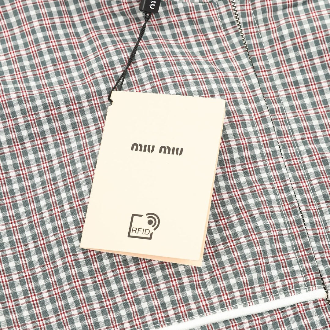 Miu Miu Micro Check Hooded Windbreaker Grey