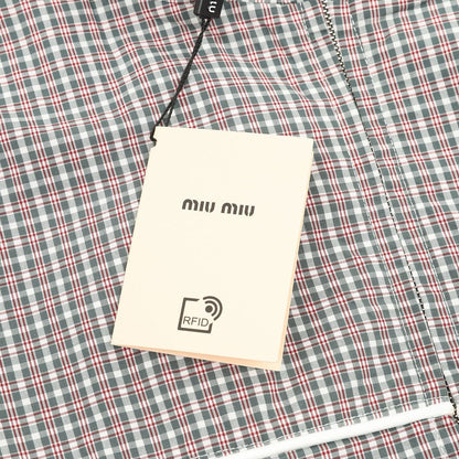 Miu Miu Micro Check Hooded Windbreaker Grey