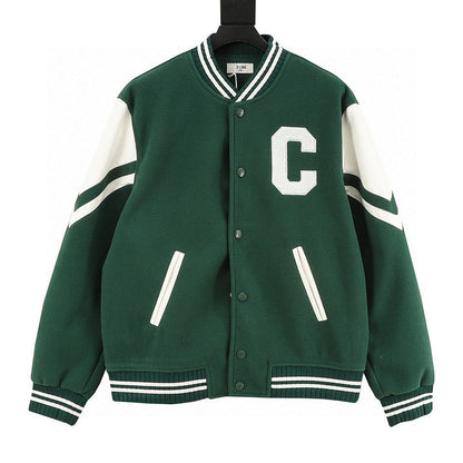 CELINE Triomphe C Logo Patchwork Embroidery Baseball Jacket