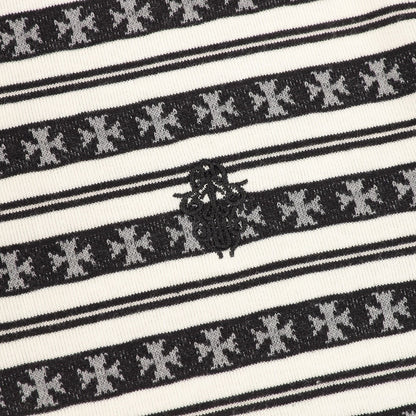Chrome Hearts Cross Stripe Long-Sleeve Polo Shirt — Black & White