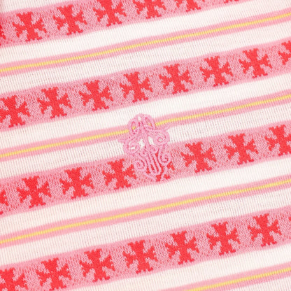 Chrome Hearts Cross Stripe Long-Sleeve Polo Shirt —Pink