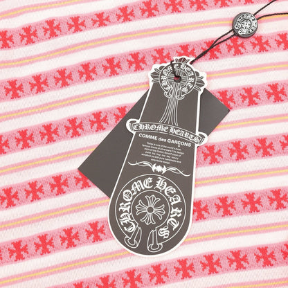 Chrome Hearts Cross Stripe Long-Sleeve Polo Shirt —Pink