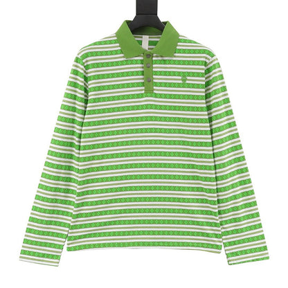 Chrome Hearts Cross Stripe Long-Sleeve Polo Shirt — Green
