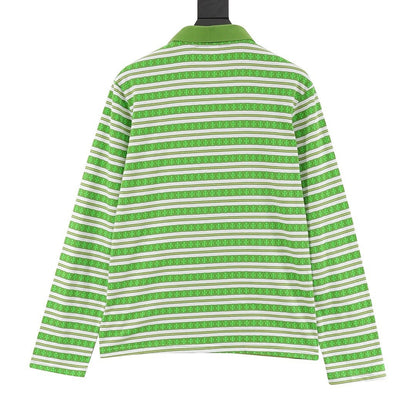 Chrome Hearts Cross Stripe Long-Sleeve Polo Shirt — Green