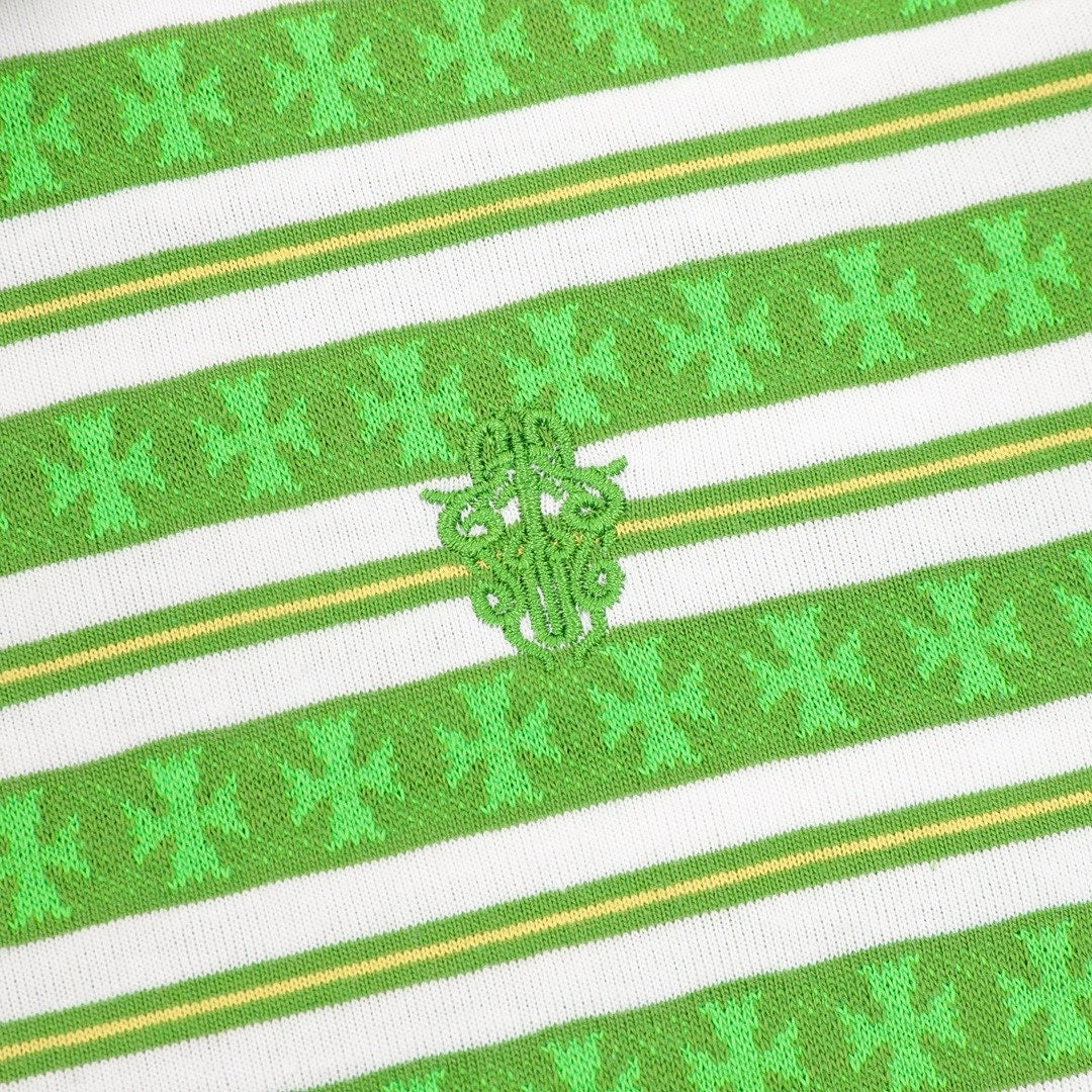 Chrome Hearts Cross Stripe Long-Sleeve Polo Shirt — Green