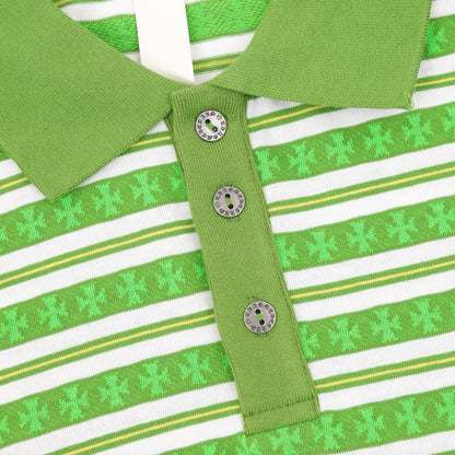 Chrome Hearts Cross Stripe Long-Sleeve Polo Shirt — Green