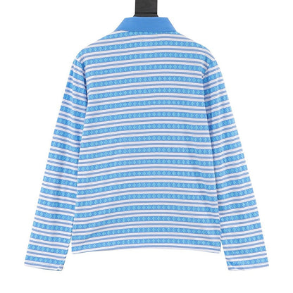 Chrome Hearts Cross Stripe Long-Sleeve Polo Shirt — Blue