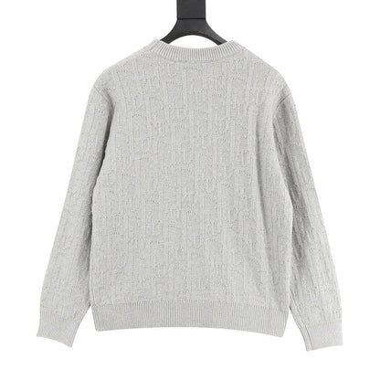 Dior CD Oblique Jacquard Crewneck Sweater — Light Grey