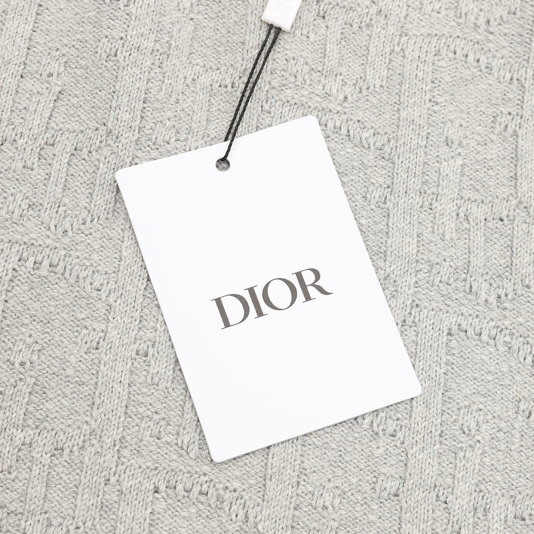 Dior CD Oblique Jacquard Crewneck Sweater — Light Grey