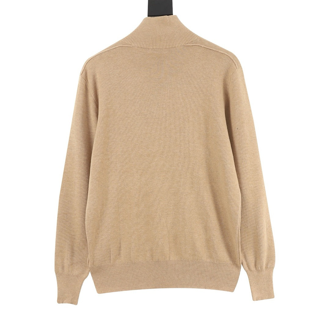 Burberry Vintage Check Half-Zip Knit Sweater — Camel