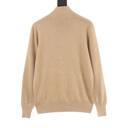 Burberry Vintage Check Half-Zip Knit Sweater — Camel