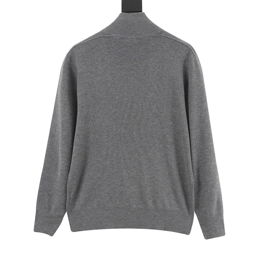 Burberry Vintage Check Half-Zip Knit Sweater — Grey Melange
