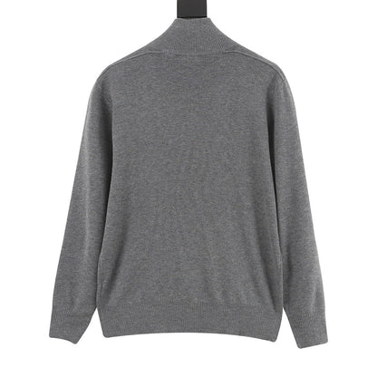 Burberry Vintage Check Half-Zip Knit Sweater — Grey Melange