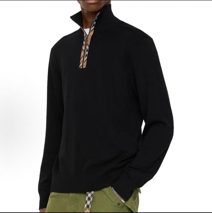 Burberry Vintage Check Half-Zip Knit Sweater — Black