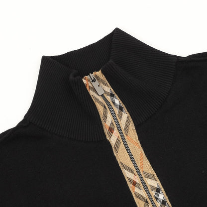 Burberry Vintage Check Half-Zip Knit Sweater — Black